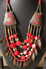 Red & Brown Bone Beads Handcrafted Statement African Tribal Necklace