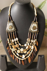 Ivory & Brown Bone Beads Handcrafted Statement African Tribal Necklace