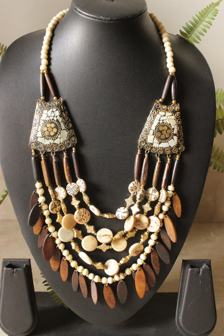 Ivory & Brown Bone Beads Handcrafted Statement African Tribal Necklace