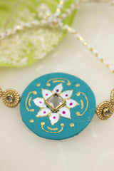 Fabric and Mirror Work Hand Painted Flower Motifs Rakhi