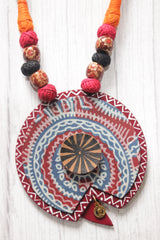 Indigo & Maroon Ajrakh Fabric Necklace Set with Adjustable Thread Closure Necklace Set