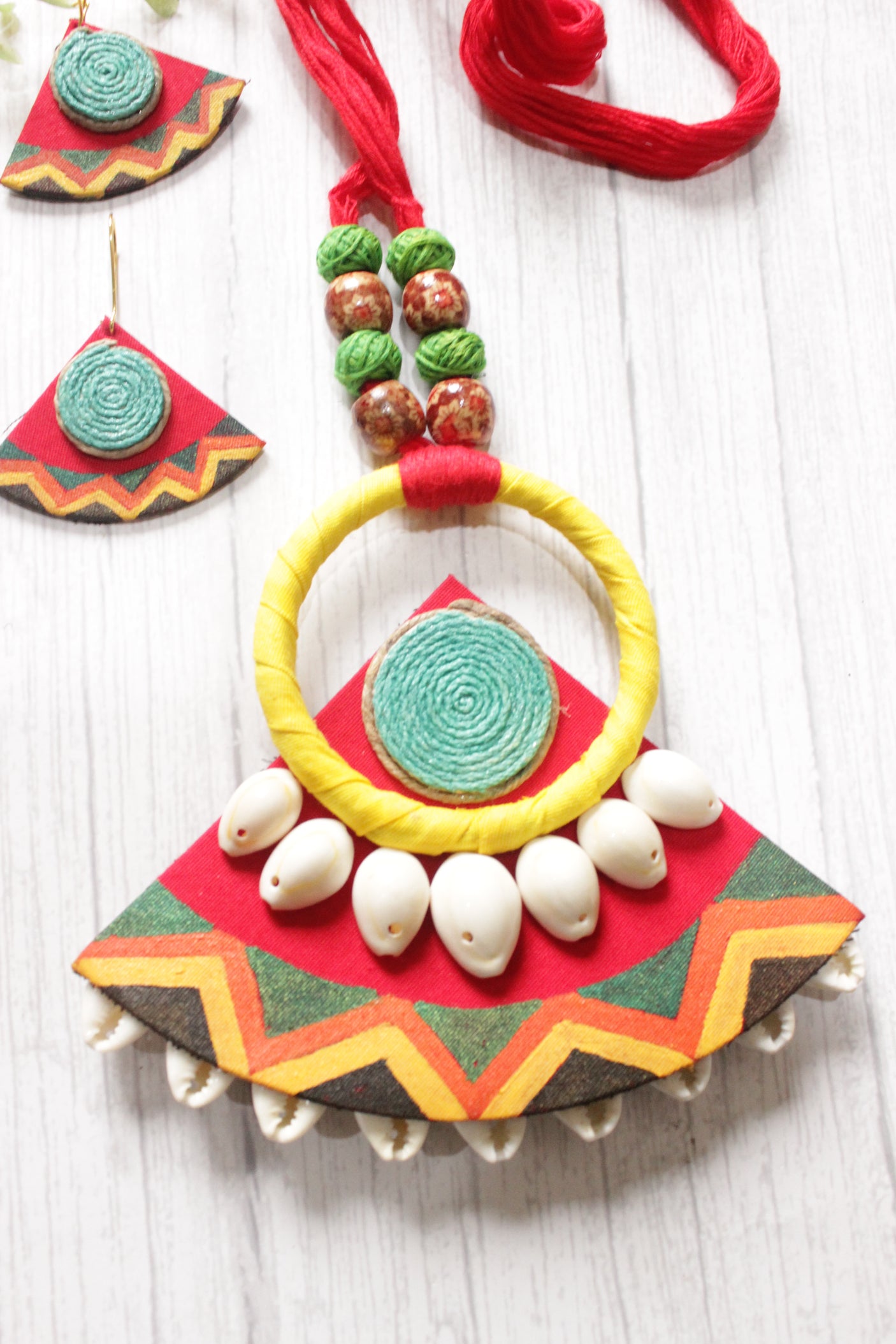 Vibrant Multi-Color Fabric Handcrafted and Hand Painted Shell Work Choker Necklace Set