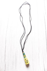 Hand Painted Conical Earthy Yellow Terracotta Clay Necklace with Thread Closure