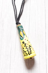 Hand Painted Conical Earthy Yellow Terracotta Clay Necklace with Thread Closure