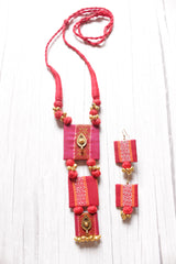 Fabric Handcrafted Ghungroo Embellished 3 Layer Pendant  Necklace Set with Adjustable Closure