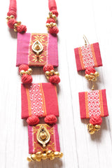 Fabric Handcrafted Ghungroo Embellished 3 Layer Pendant  Necklace Set with Adjustable Closure