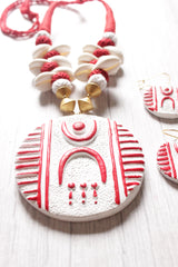 White & Red Handcrafted Terracotta Clay Choker Neklace Set with Adjustable Thread Closure