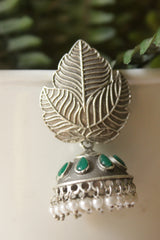 Oxidised Finish Intricately Detailed Leaf Motifs Jhumka Earrings
