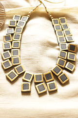 Black & Golden Square Beads Terracotta Clay Handcrafted Necklace Set