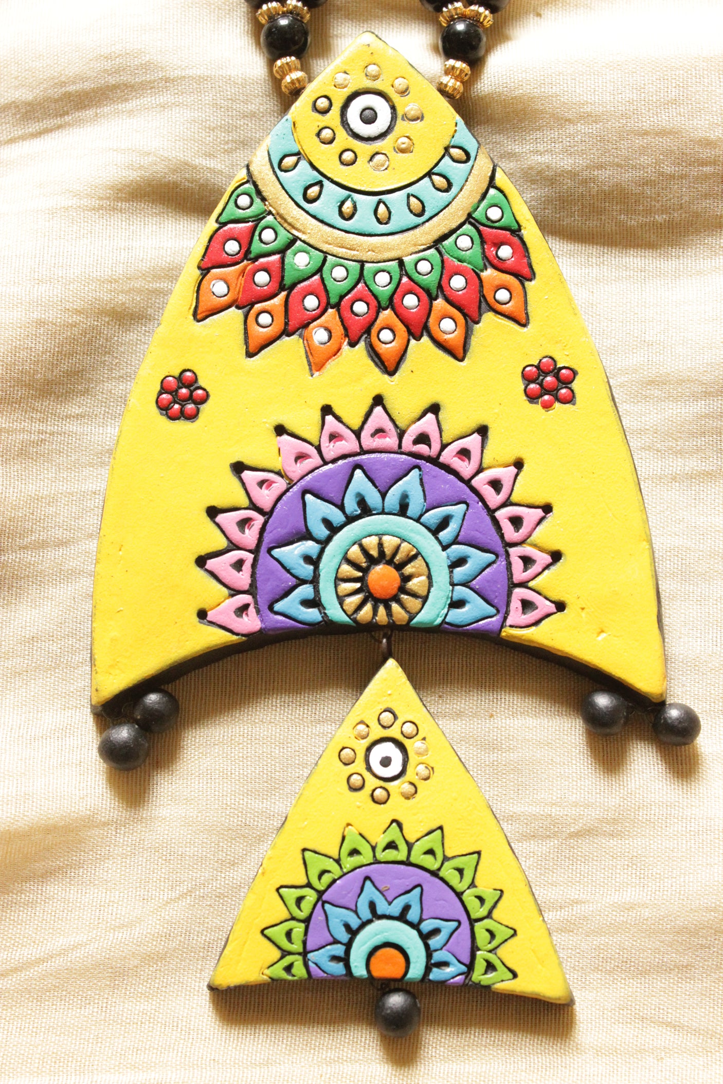 Fish Shaped Hand Painted Multi-Color Handcrafted Teracotta Clay Necklace Set