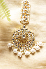 Bridal Kundan Stones Embedded Gold Toned Festive Maang Tikka for Haldi and Other Festivities