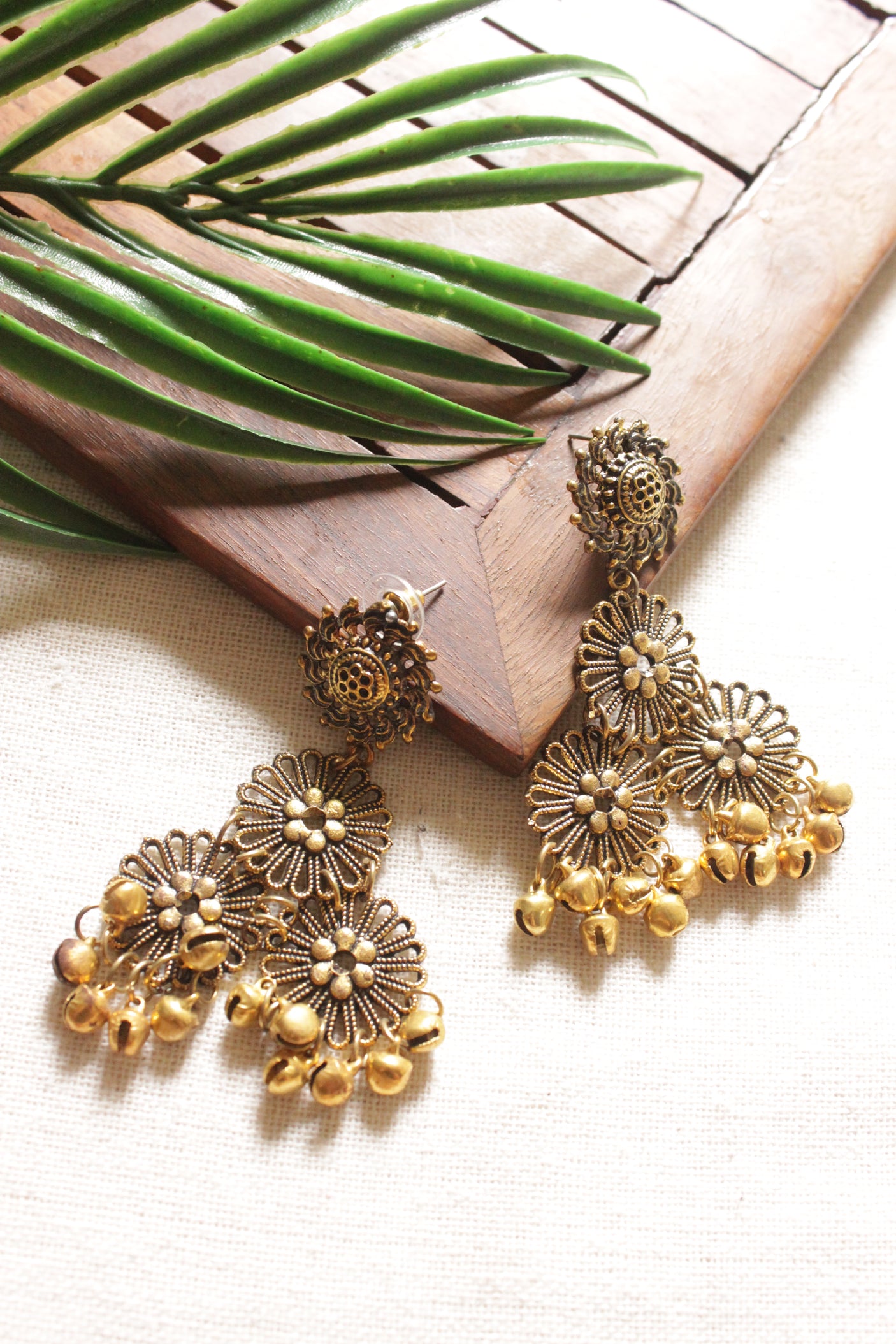 Black Braided Threads Handmade Necklace Set with Antique Gold Finish Metal Charms and Black Beads Chain Strings