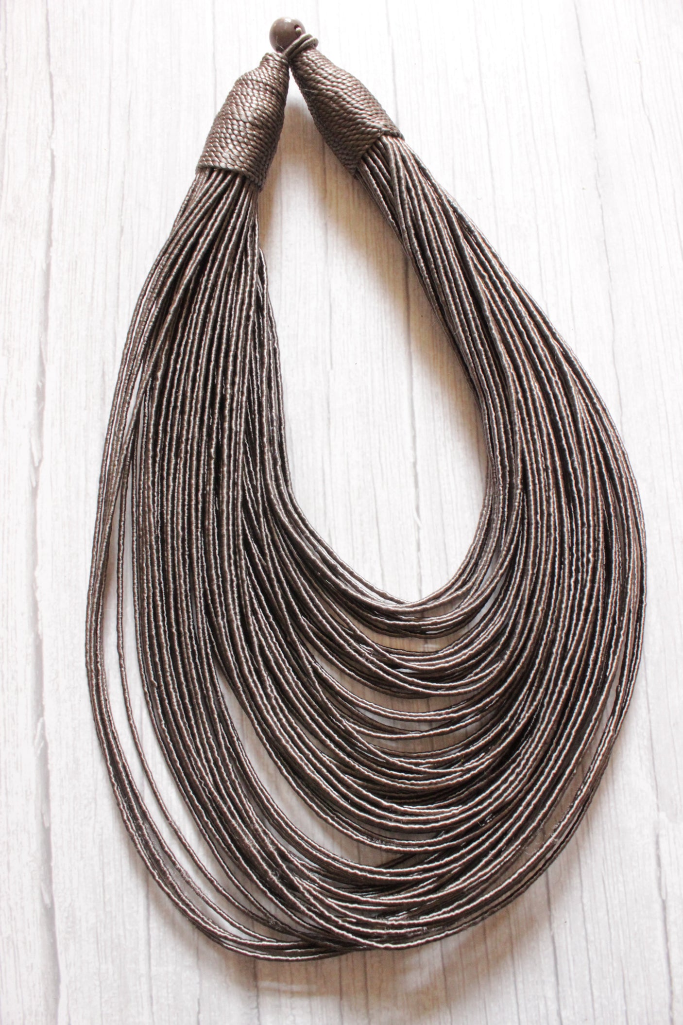 Grey Handmade Silk Threads Multi-Layer Statement African Choker Necklace