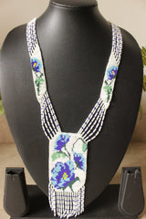 White & Blue Beads Hand Braided Long Necklace