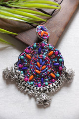 Multi-Color Circular Beaded Metal Jhumka Charms Earrings