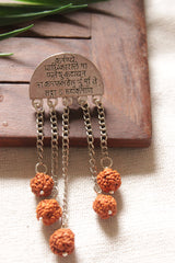 Mantra Printed Metal Earrings with Rudraksha Chain Strings
