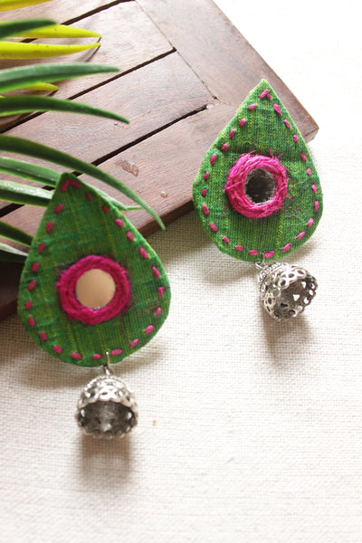 Yaalz ZigZag Chand Bali Jhumka Earring In Parrot Green With Black Colo