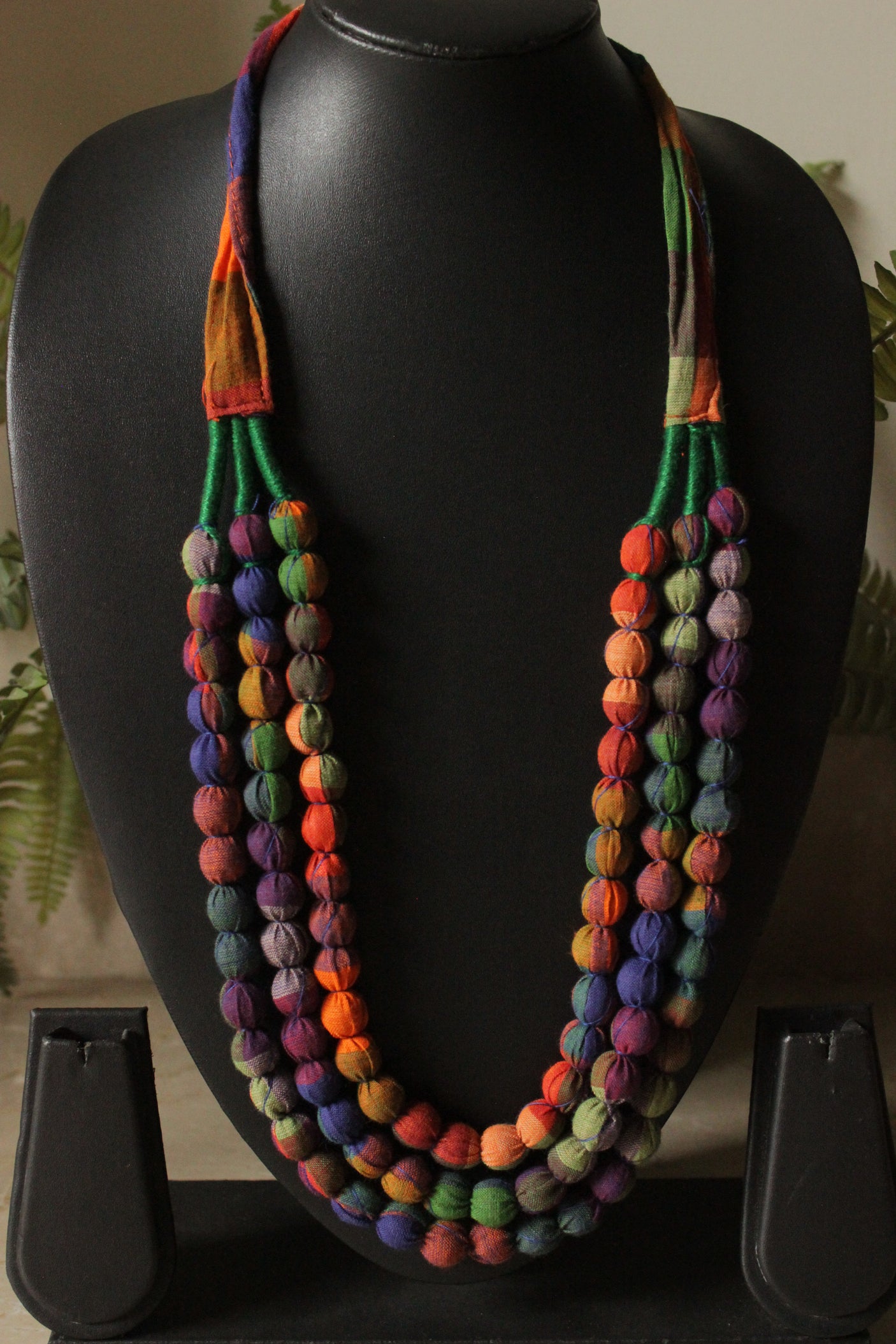 Multi-Layer Earthy Tones Fabric Beads Necklace