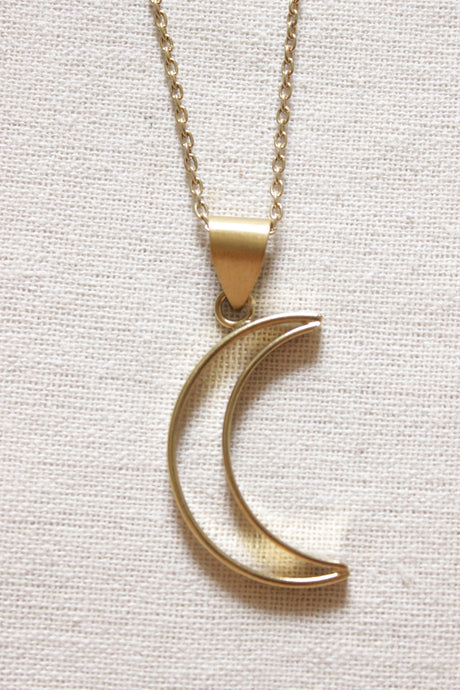 Petite Matt Gold Finish Brass Chain Necklace with Crescent moon Pendant