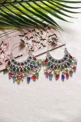 Multi Color Acrylic Painted Afghani Chandbali Earrings