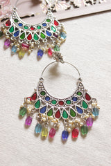 Multi Color Acrylic Painted Afghani Chandbali Earrings