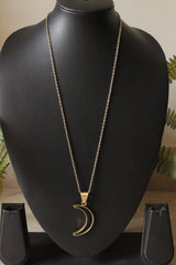 Petite Matt Gold Finish Brass Chain Necklace with Crescent moon Pendant