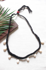 Shells Hand Braided in Black Threads Adjustable Choker Necklace