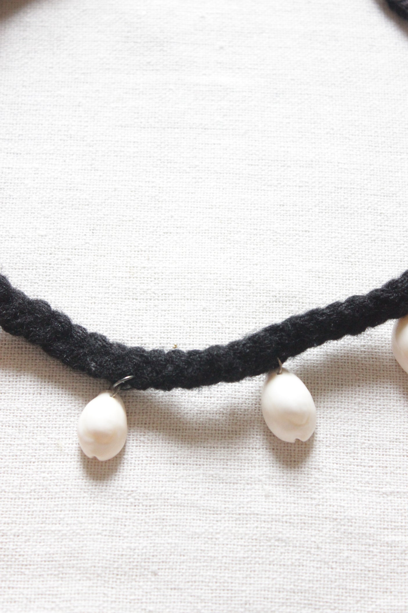 Shells Hand Braided in Black Threads Adjustable Choker Necklace
