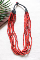 Fiery Red Wooden Beads Multi-Layer Necklace