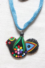 Handcrafted Terracotta Clay Bird Pendant Adjustable Length Necklace Set