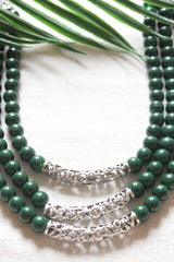 Green Glass Beads Metal 3 Layer Necklace