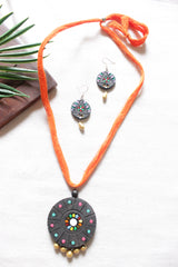 Handcrafted Matt Black Terracotta Clay Adjustable Length Necklace Set