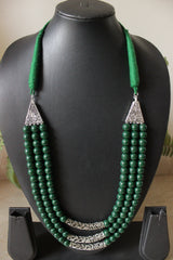 Green Glass Beads Metal 3 Layer Necklace