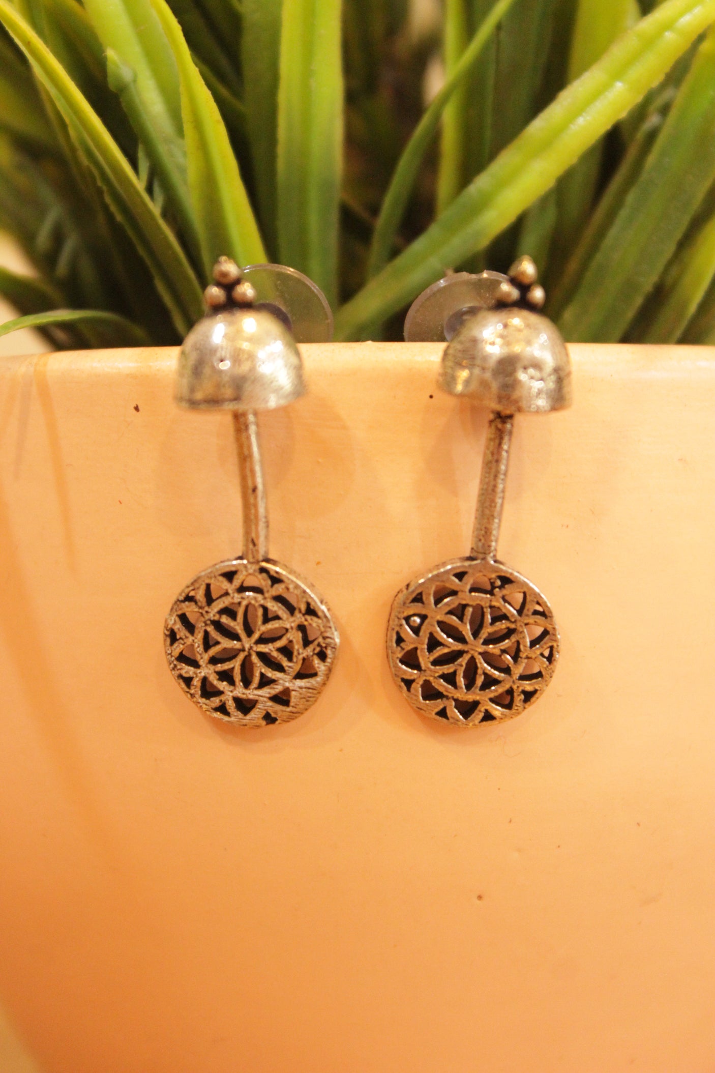 Pendulum Shaped Oxidised Finish Earrings