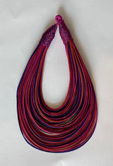 Blue, Pink & Orange Handmade Silk Threads Multi-Layer Statement African Choker Necklace