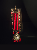 Red and Black Beads Metal Dangler Earrings with Jhumka