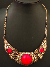 Statement Black Tibetan Necklace with Red Stone