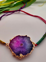 Natural Agate Stone Marble Rakhi with Shades of Pink and Violet and Gold Foil Detailing