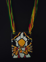 Hand Painted Clay Necklace Set with Religious Motif and Multi-Color Thread Closure