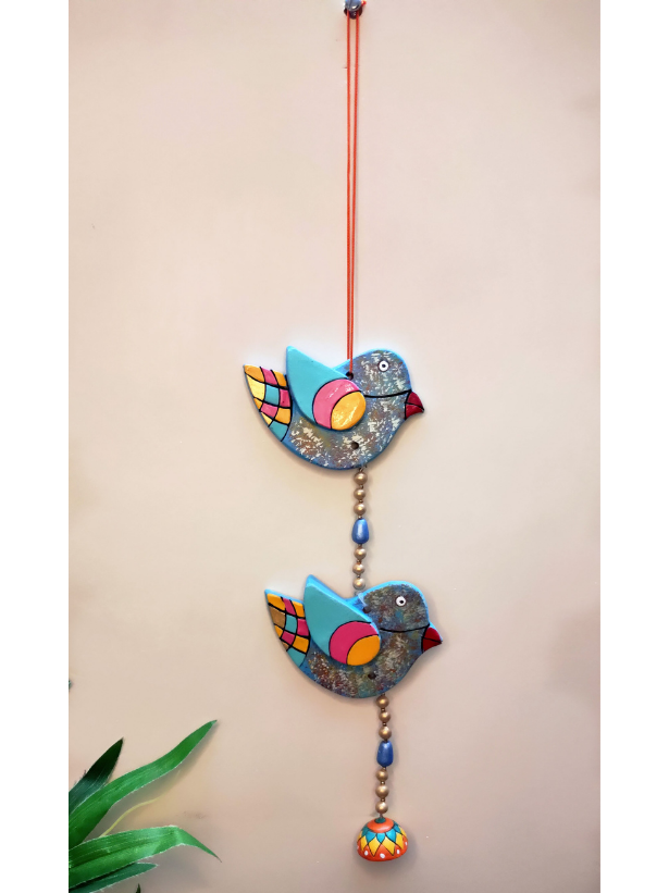 Handmade and Hand-Painted 2 Birdies Terracotta Wall Hanging