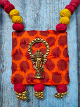 Fabric Necklace Set with Antique Gold Finish Ganesha Motif