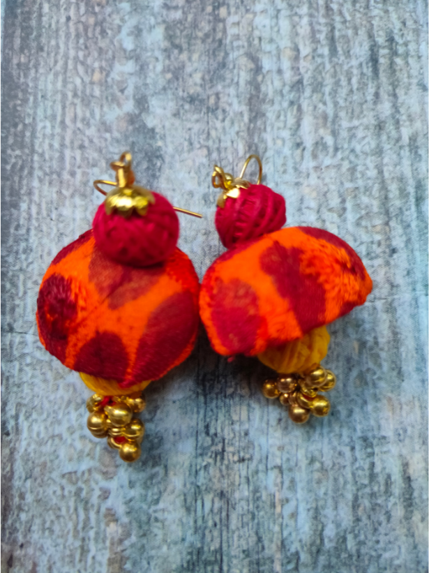 Fabric Necklace Set with Antique Gold Finish Ganesha Motif