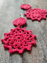 Pink Hand Knitted Crochet Dangler Earrings