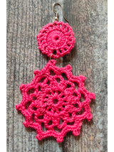 Pink Hand Knitted Crochet Dangler Earrings