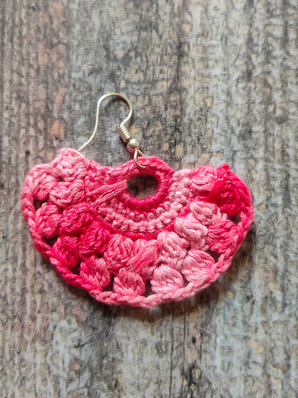 Shades of Pink Hand Knitted Crochet Half-Moon Earrings