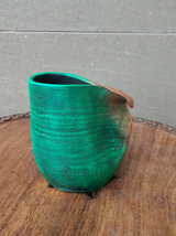 Sea Green and Bronze Handcrafted Modern Art Terracotta Pot