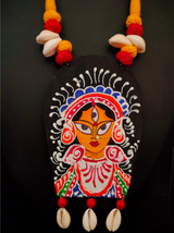Hand Painted Durga Fabric Necklace Set with Shells