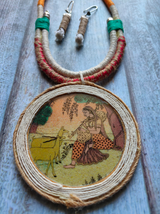 Village Scene Printed Pure Marble and Jute Necklace Set