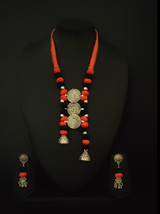 Fabric Beads Metal Work Necklace Set