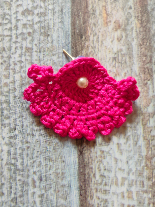 Fuchsia Hand Knitted Crochet Half-Moon Earrings